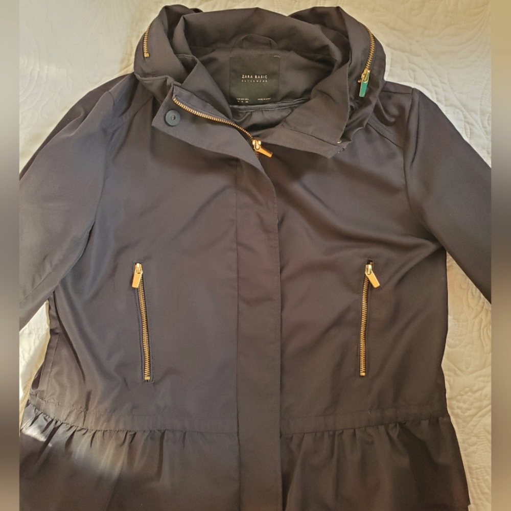Zara basic outerwear black rain jacket